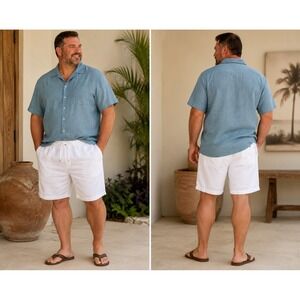 Cubavera Mens White Linen Blend Drawstring Shorts C6FB0159 XL 40-42